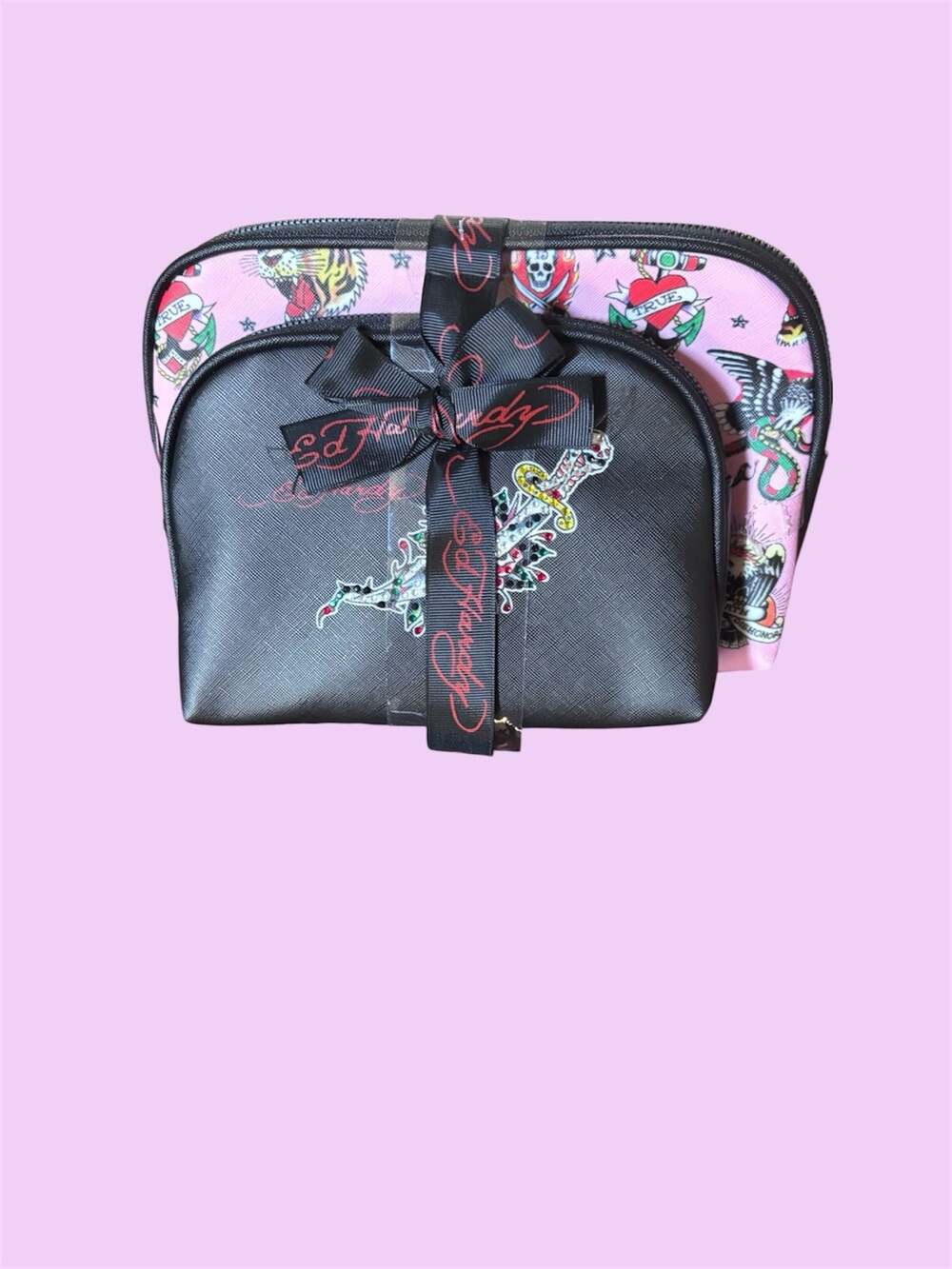 Ed Hardy 2-Piece Love Kills Slowly Cosmetic Makeup Bag Set